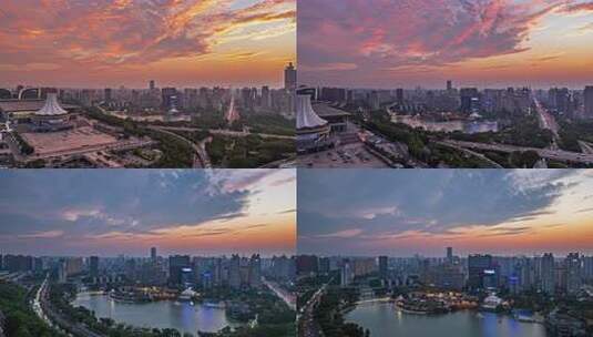 南宁民歌湖火烧云航拍延时视频高清在线视频素材下载