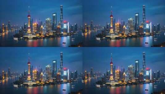 上海外滩陆家嘴夜景城市天际线航拍风光高清在线视频素材下载
