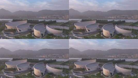 福州海峡文化艺术中心梁厝夕阳晚霞古今建筑高清在线视频素材下载