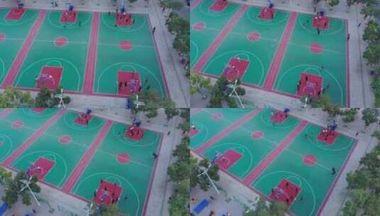 露天篮球场市民打篮球高清在线视频素材下载