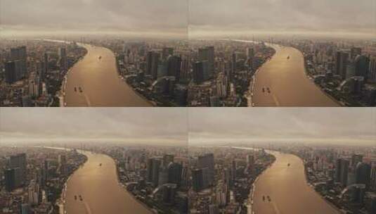 航拍杨浦大桥远眺外高桥高清在线视频素材下载