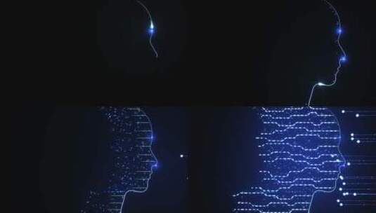 蓝色发光粒子人脸扫描科技C4D动画高清在线视频素材下载