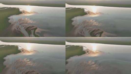 航拍夕阳下美丽的鄱阳湖生命之树高清在线视频素材下载