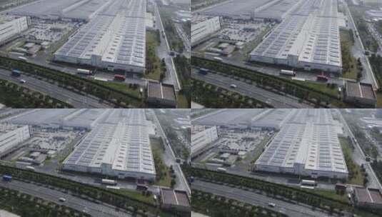 航拍上海厂房楼顶太阳能板高清在线视频素材下载