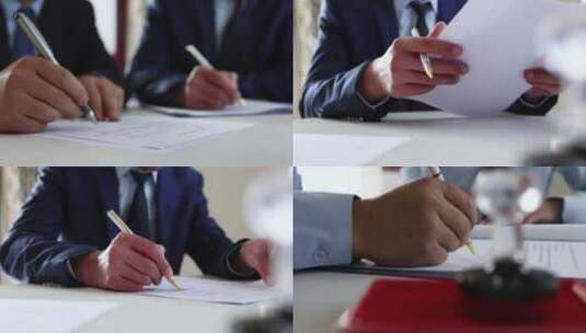 签署商业协议合同并签字盖章握手高清在线视频素材下载