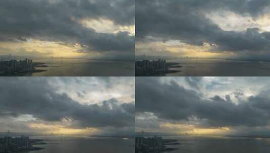 深圳湾大桥海上云海日出金光高清在线视频素材下载