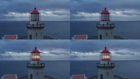航拍海洋岛屿上的灯塔高清在线视频素材下载