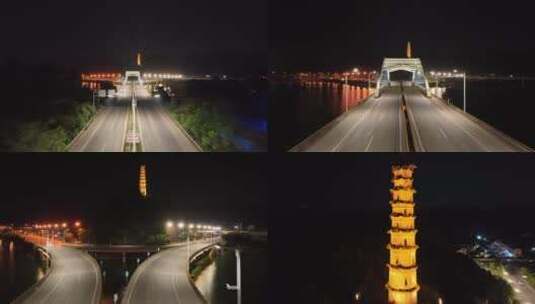 丽水塔下桥夜景穿越高清在线视频素材下载