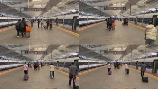珠海拱北高铁站台火车进站旅客下车高清在线视频素材下载