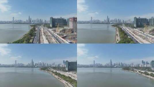深圳南山区深圳湾超级总部施工现场航拍高清在线视频素材下载