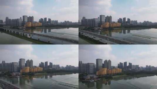 航拍武汉沙湖大桥湖景建筑自然风光高清在线视频素材下载