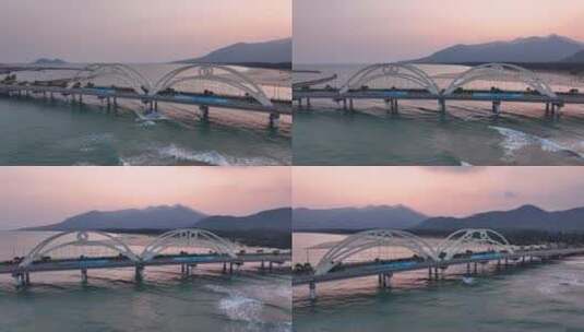 夕阳下万宁日月湾大桥高清在线视频素材下载