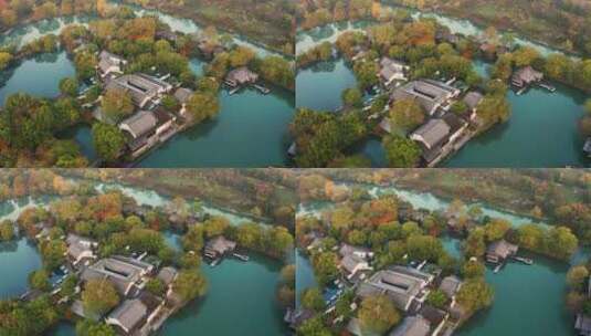 杭州西溪湿地公园深秋晨曦航拍高清在线视频素材下载