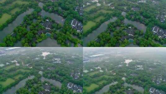 杭州西溪湿地初夏晨雾美景航拍高清在线视频素材下载