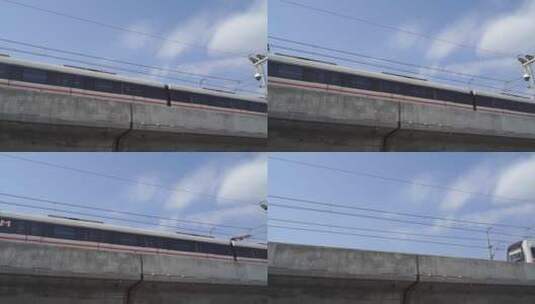高铁动车驶过特写高架桥动车行驶高清在线视频素材下载