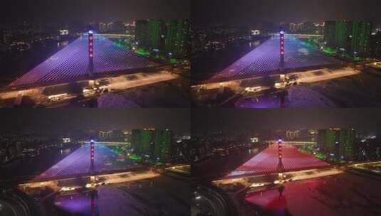原创 辽宁通化市修正大桥城市夜景航拍风光高清在线视频素材下载