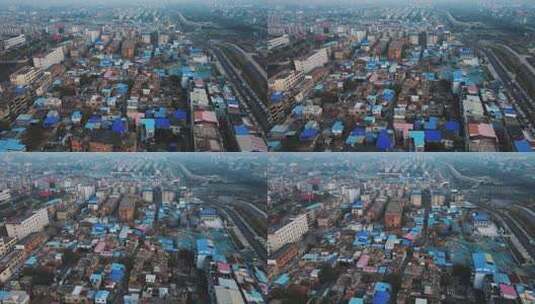 航拍空镜城市中的城中村棚户区高清在线视频素材下载