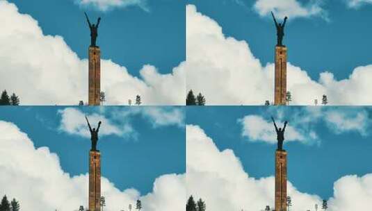 天空下金色的红军长征纪念碑秋景高清在线视频素材下载