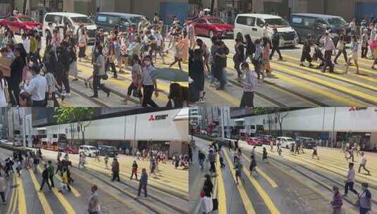 香港巴士二楼视角看人行道高清在线视频素材下载