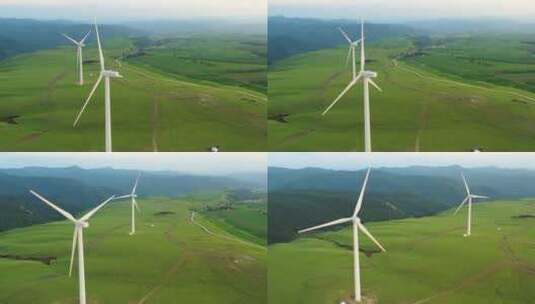航拍塞罕坝林场风力发电风车高清在线视频素材下载