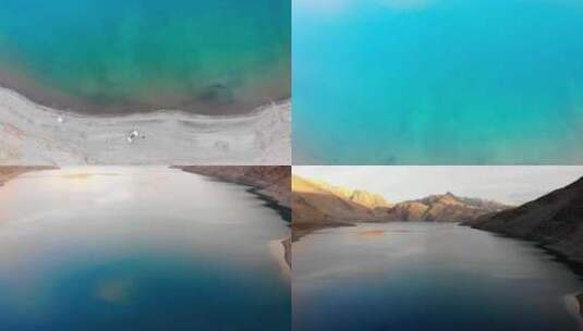 航拍 新疆喀什塔县班迪尔蓝湖/下坂地水库高清在线视频素材下载