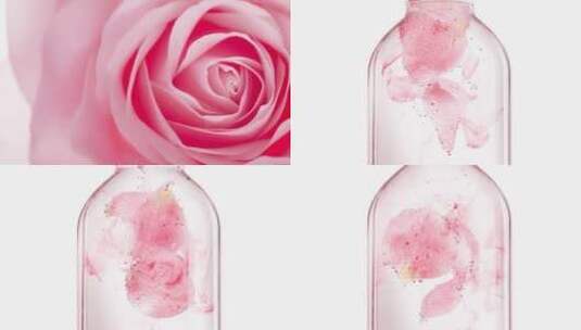 粉色玫瑰花开玫瑰精华液水中扩散美容美白高清在线视频素材下载