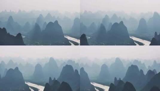 桂林山水群山清晨雾气茫茫一片高清在线视频素材下载