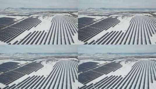 吉林延边雪原光伏发电场航拍景观高清在线视频素材下载