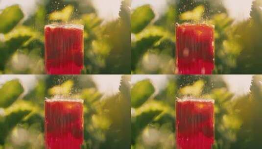 冰块气泡草莓汁高清在线视频素材下载