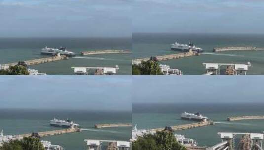 欧洲英国海港轮船驶入港口高清在线视频素材下载