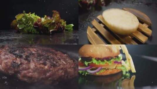 汉堡制作  牛肉  酸黄瓜 番茄 西红柿高清在线视频素材下载