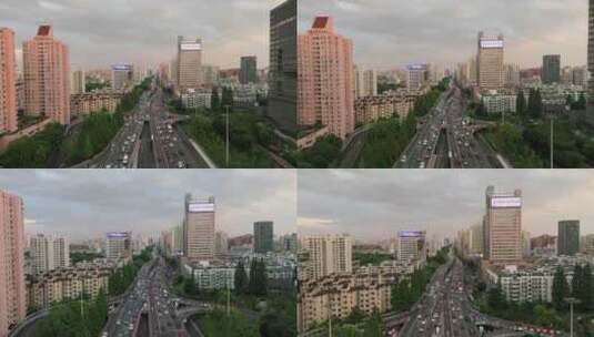 杭州城市交通中河高架环城北路夕阳航拍高清在线视频素材下载