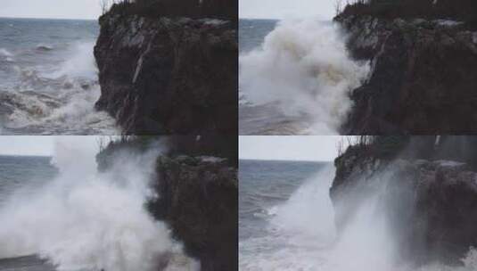 海浪撞击海岸岩石高清在线视频素材下载