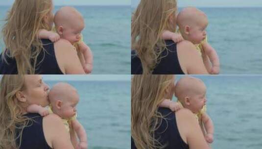 在海边的母亲和婴儿高清在线视频素材下载