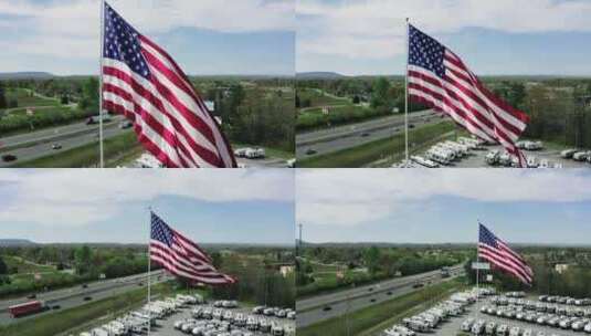 旗杆上升起的美国国旗高清在线视频素材下载