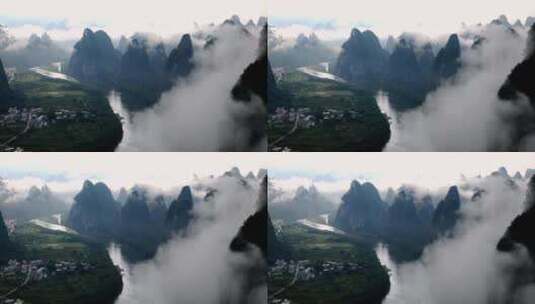 航拍桂林阳朔漓江遇龙河景区自然山水风光高清在线视频素材下载