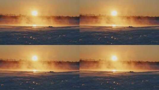 冰面日出融化雾气高清在线视频素材下载