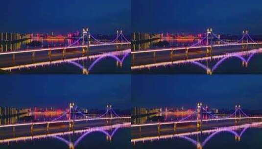 4K长沙三汊矶大桥夜景航拍高清在线视频素材下载