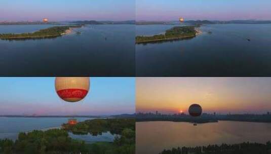 东湖氦气球航拍高清在线视频素材下载