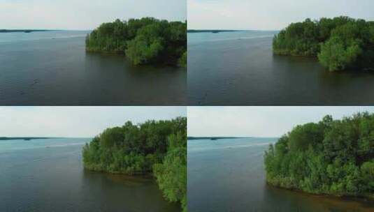 白天，无人机拍摄了一个美丽平静的湖泊。可以看到灌木增加了美丽高清在线视频素材下载