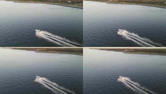 路易斯新奥尔良庞恰特雷恩湖，汽艇加速行驶，留下泡沫波浪高清在线视频素材下载