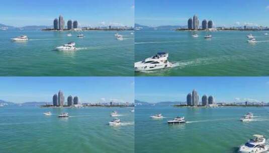 航拍海南三亚国庆中秋假期游艇万艇出海高清在线视频素材下载
