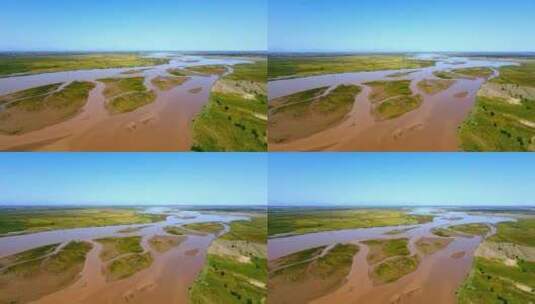 黄河治理农业航拍-黄河河滩河道湿地高清在线视频素材下载