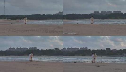 大海沙滩观看日出的女性背影高清在线视频素材下载