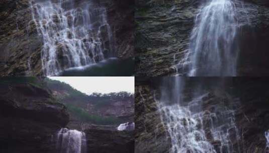 森林高山流水瀑布山水自然风景山峰岩石流水高清在线视频素材下载