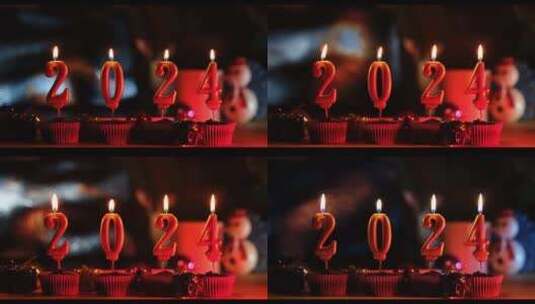 4K-2024新年祝福蜡烛背景高清在线视频素材下载
