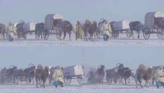 第二十届冰雪那达慕开幕式上的牧民迁徙表演高清在线视频素材下载