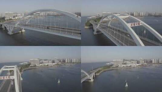 厦门市五缘湾国际游艇汇五缘大桥海景航拍高清在线视频素材下载