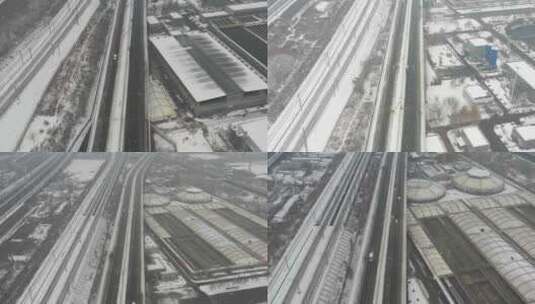 河北省石家庄市航拍城市道路雪景高清在线视频素材下载