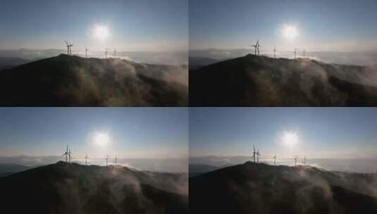 山脊上的风力发电站高清在线视频素材下载